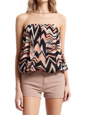 Bebe Y2K Silk Strapless Abstract Print Top Size M/L